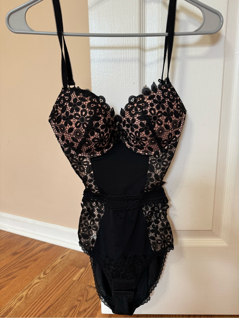 Black & Nude Lace Bodysuit - Women Intimates